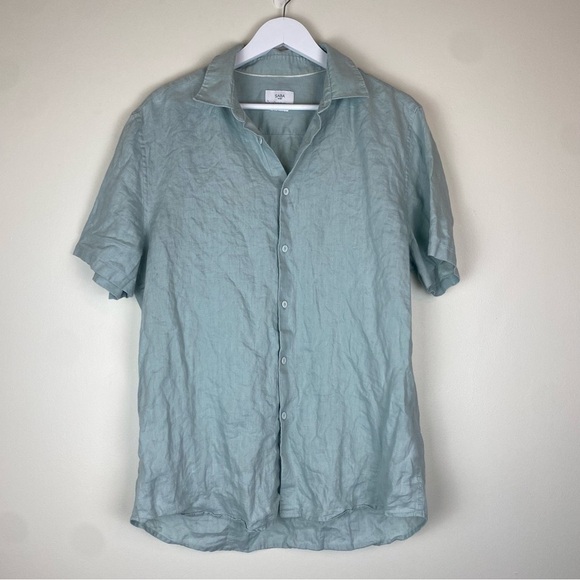 Saba Other - SABA Men Linen Classic Fit Button Up Short Sleeve Shirt Large